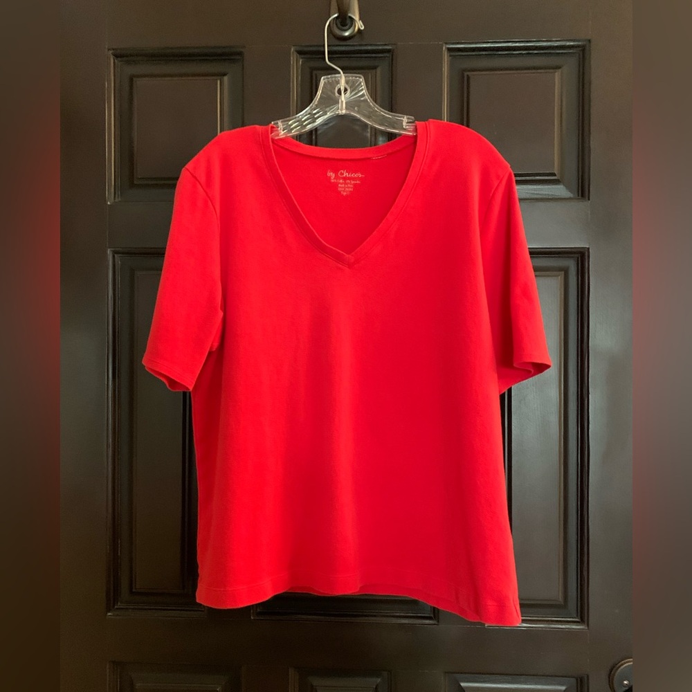 Chico’s Red V-Neck Women's Top size 3(XL).